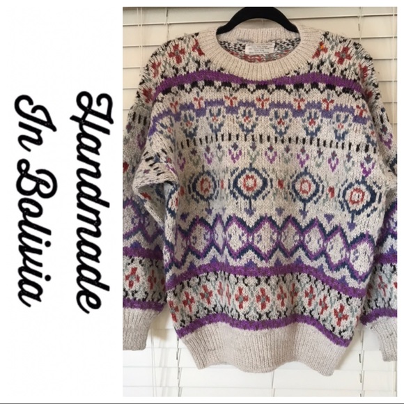 Sweaters - BOLIVIAN HAND-KNIT 100% ALPACA WOOL SWEATER